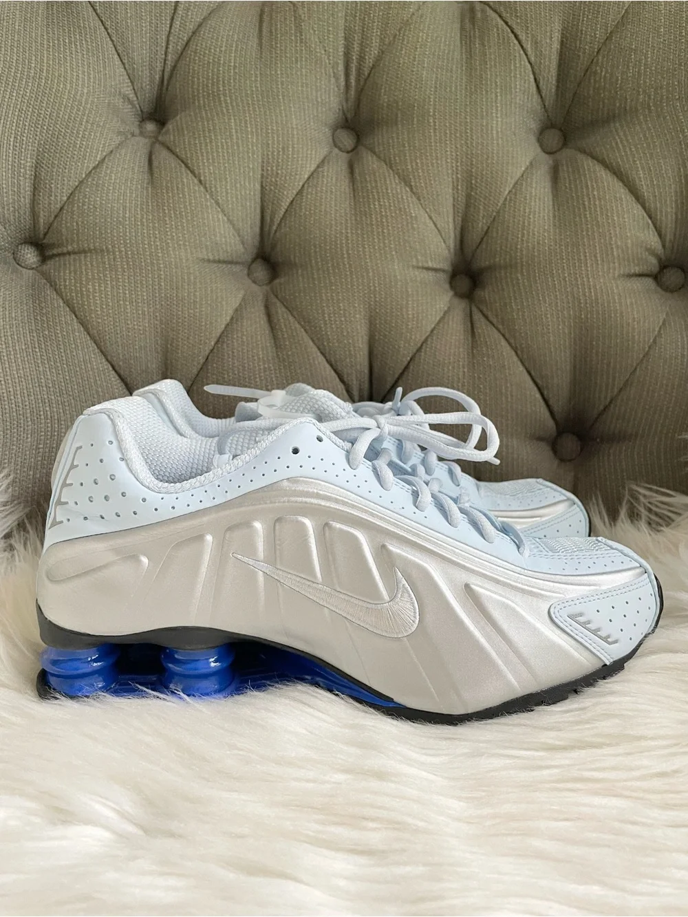 Nike Shox R4 Blue Tint Metallic Silver Y2K AR3565-402 Womens 9.5 Sneakers NWOB